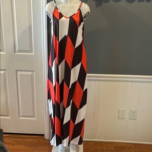 Geometric Maxi Dress in Orange, Brown and White